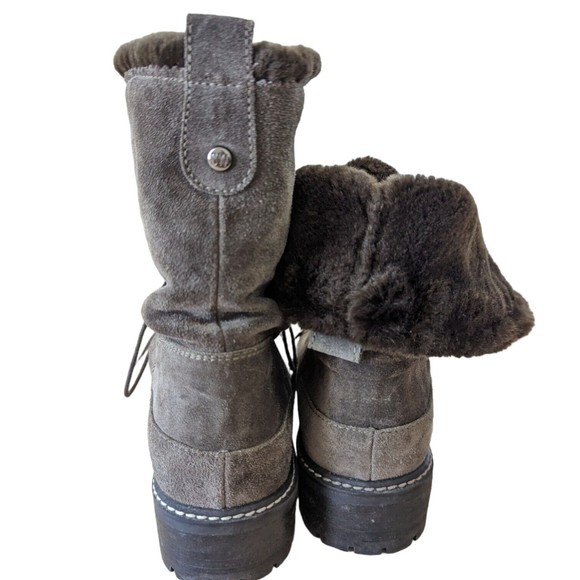 STUART WEITZMAN Boots Womens Size 10 Brown Luge Faux Fur Lace Up Suede Combat - Picture 7 of 9